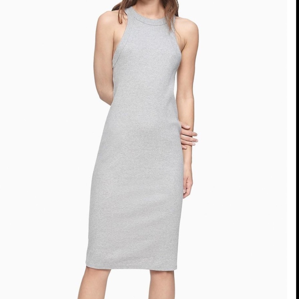 NWT Calvin Klein Racerback Tank Bodycon Dress Sz L - Gray